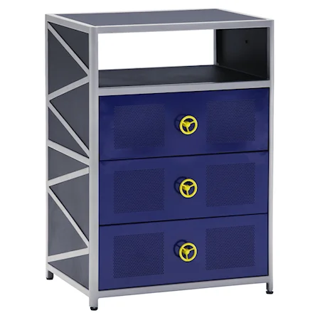 Blue Chest with 3 Drawers & Car Wheel Knobs